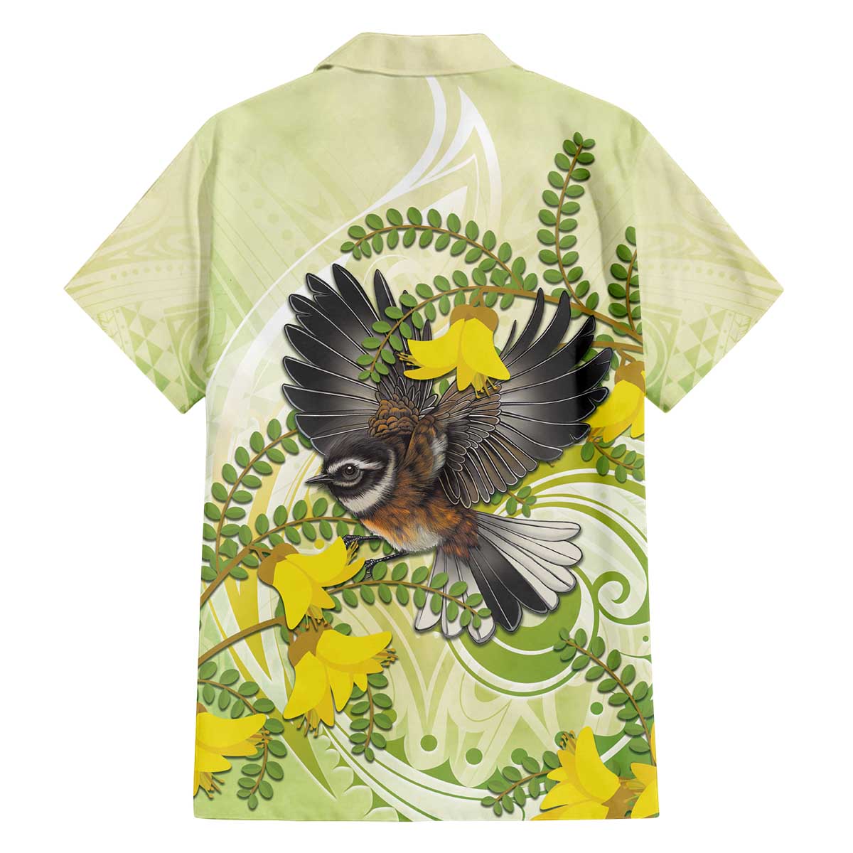 New Zealand Piwakawaka Fantail Bird Family Matching Puletasi and Hawaiian Shirt With Kowhai Flowers LT05 - Polynesian Pride