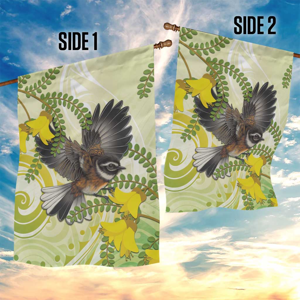 New Zealand Piwakawaka Fantail Bird Garden Flag With Kowhai Flowers LT05 - Polynesian Pride