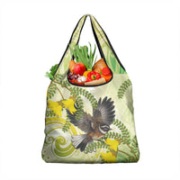 New Zealand Piwakawaka Fantail Bird Grocery Bag With Kowhai Flowers LT05 1-pack One Size Green - Polynesian Pride
