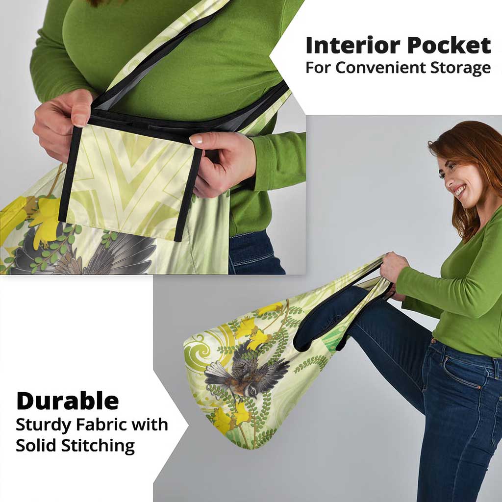 New Zealand Piwakawaka Fantail Bird Grocery Bag With Kowhai Flowers LT05 - Polynesian Pride