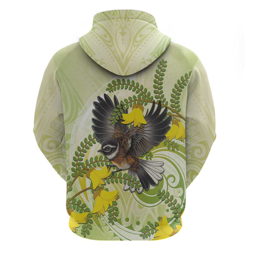 New Zealand Piwakawaka Fantail Bird Hoodie With Kowhai Flowers LT05 - Polynesian Pride