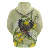 New Zealand Piwakawaka Fantail Bird Hoodie With Kowhai Flowers LT05 - Polynesian Pride