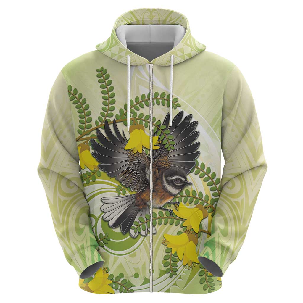 New Zealand Piwakawaka Fantail Bird Hoodie With Kowhai Flowers LT05 - Polynesian Pride