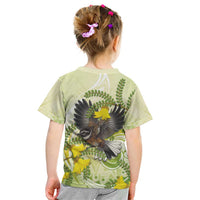 New Zealand Piwakawaka Fantail Bird Kid T Shirt With Kowhai Flowers LT05 - Polynesian Pride
