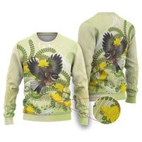 New Zealand Piwakawaka Fantail Bird Ugly Christmas Sweater With Kowhai Flowers LT05 Green - Polynesian Pride