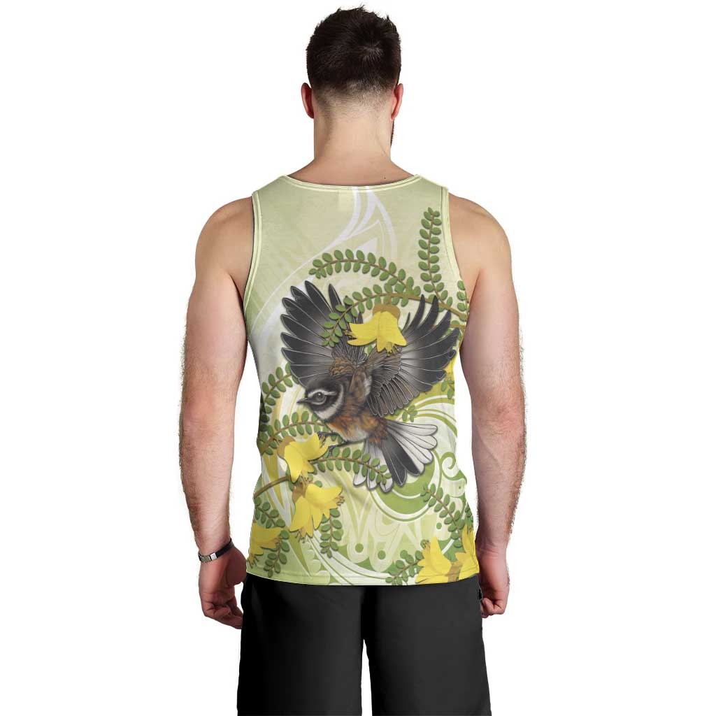 New Zealand Piwakawaka Fantail Bird Men Tank Top With Kowhai Flowers LT05 - Polynesian Pride