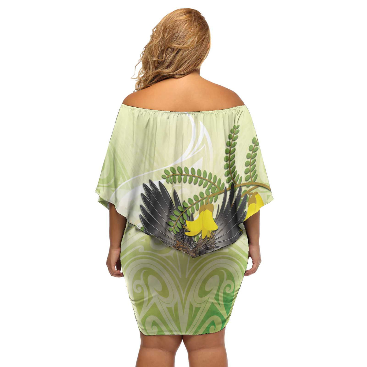 New Zealand Piwakawaka Fantail Bird Off Shoulder Short Dress With Kowhai Flowers LT05 - Polynesian Pride