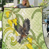 New Zealand Piwakawaka Fantail Bird Quilt With Kowhai Flowers LT05 Green - Polynesian Pride