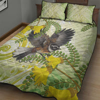 New Zealand Piwakawaka Fantail Bird Quilt Bed Set With Kowhai Flowers LT05 - Polynesian Pride