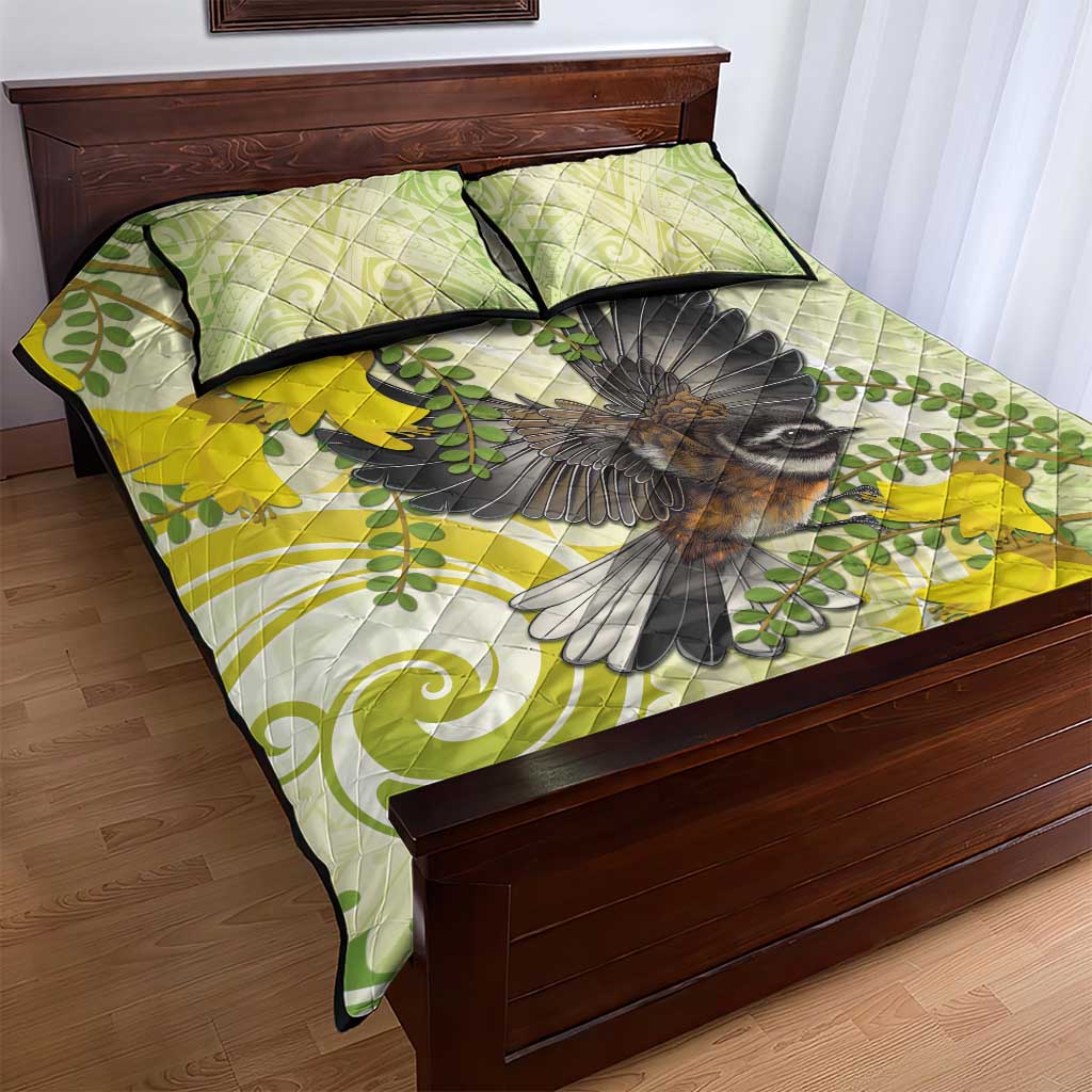 New Zealand Piwakawaka Fantail Bird Quilt Bed Set With Kowhai Flowers LT05 - Polynesian Pride