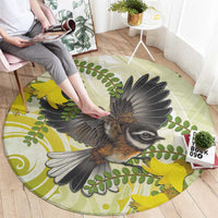 New Zealand Piwakawaka Fantail Bird Round Carpet With Kowhai Flowers LT05 - Polynesian Pride