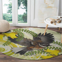 New Zealand Piwakawaka Fantail Bird Round Carpet With Kowhai Flowers LT05 - Polynesian Pride