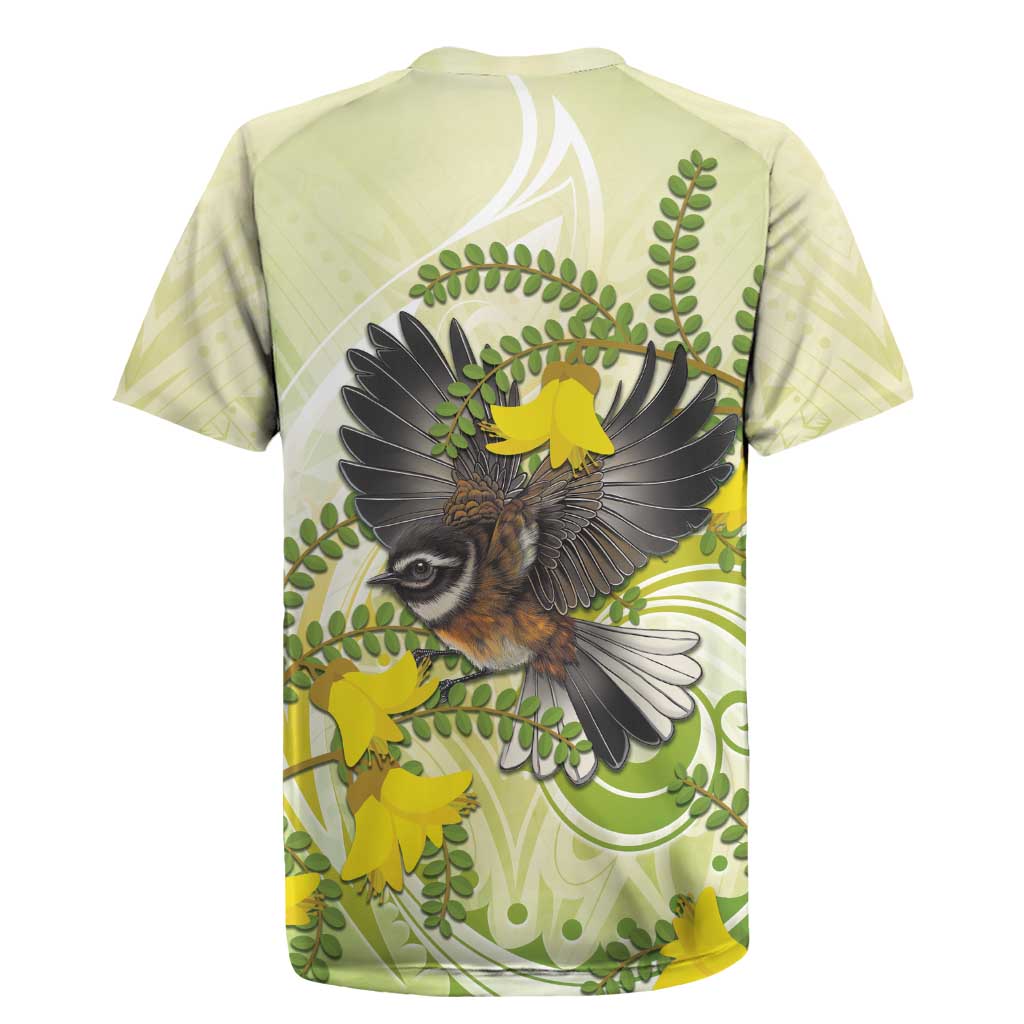 New Zealand Piwakawaka Fantail Bird Rugby Jersey With Kowhai Flowers LT05 - Polynesian Pride