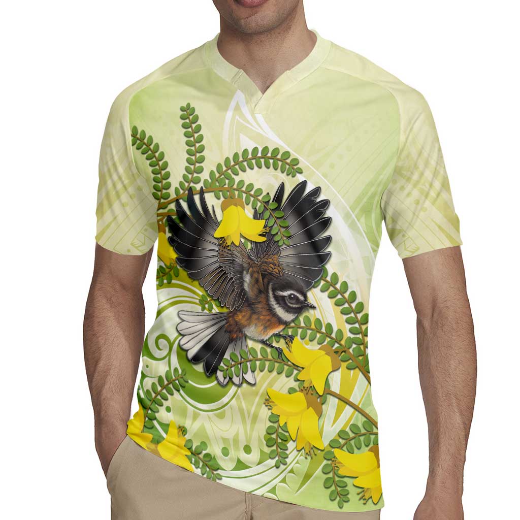 New Zealand Piwakawaka Fantail Bird Rugby Jersey With Kowhai Flowers LT05 - Polynesian Pride