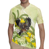 New Zealand Piwakawaka Fantail Bird Rugby Jersey With Kowhai Flowers LT05 - Polynesian Pride