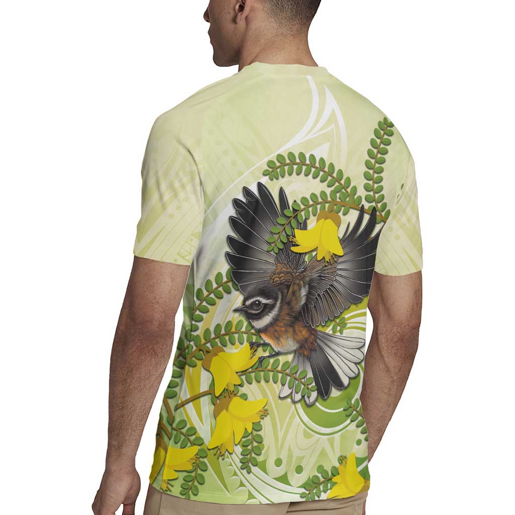 New Zealand Piwakawaka Fantail Bird Rugby Jersey With Kowhai Flowers LT05 - Polynesian Pride