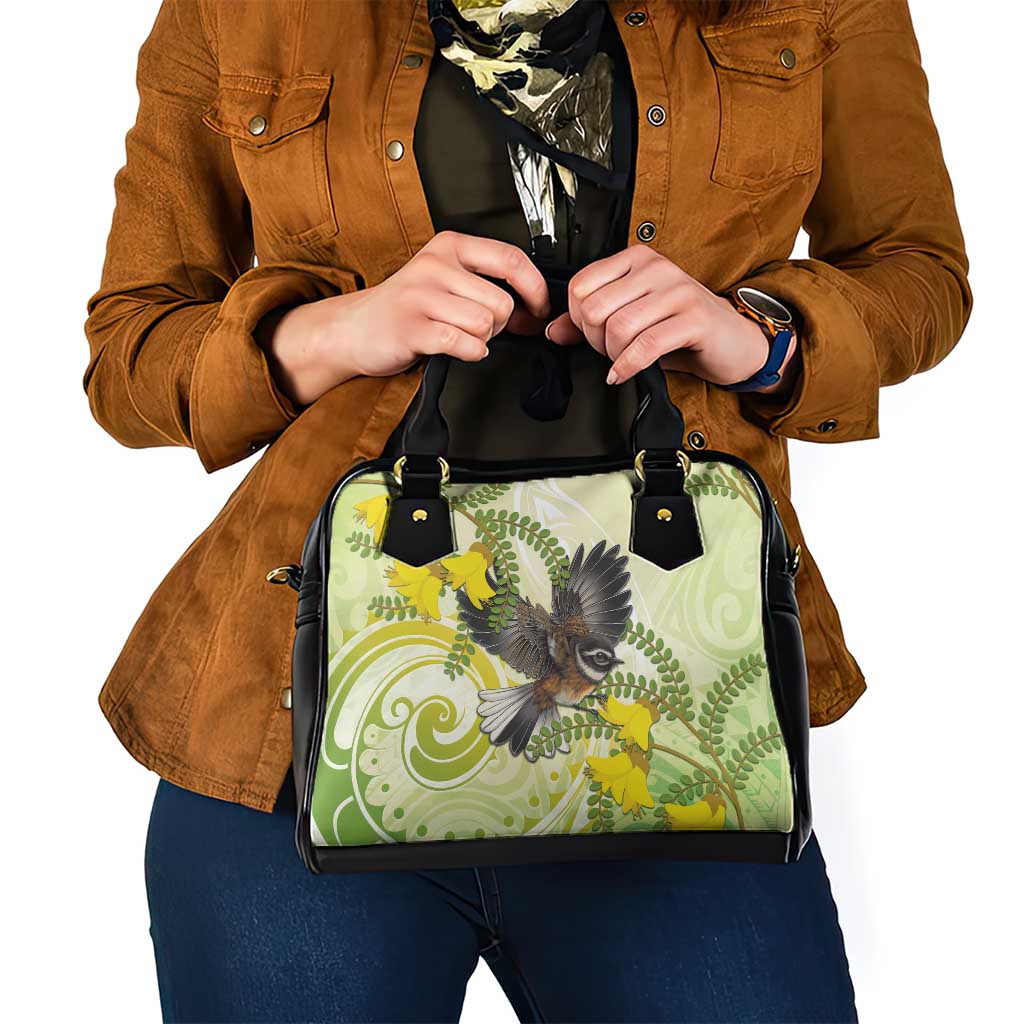 New Zealand Piwakawaka Fantail Bird Shoulder Handbag With Kowhai Flowers LT05 - Polynesian Pride