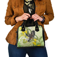 New Zealand Piwakawaka Fantail Bird Shoulder Handbag With Kowhai Flowers LT05 - Polynesian Pride