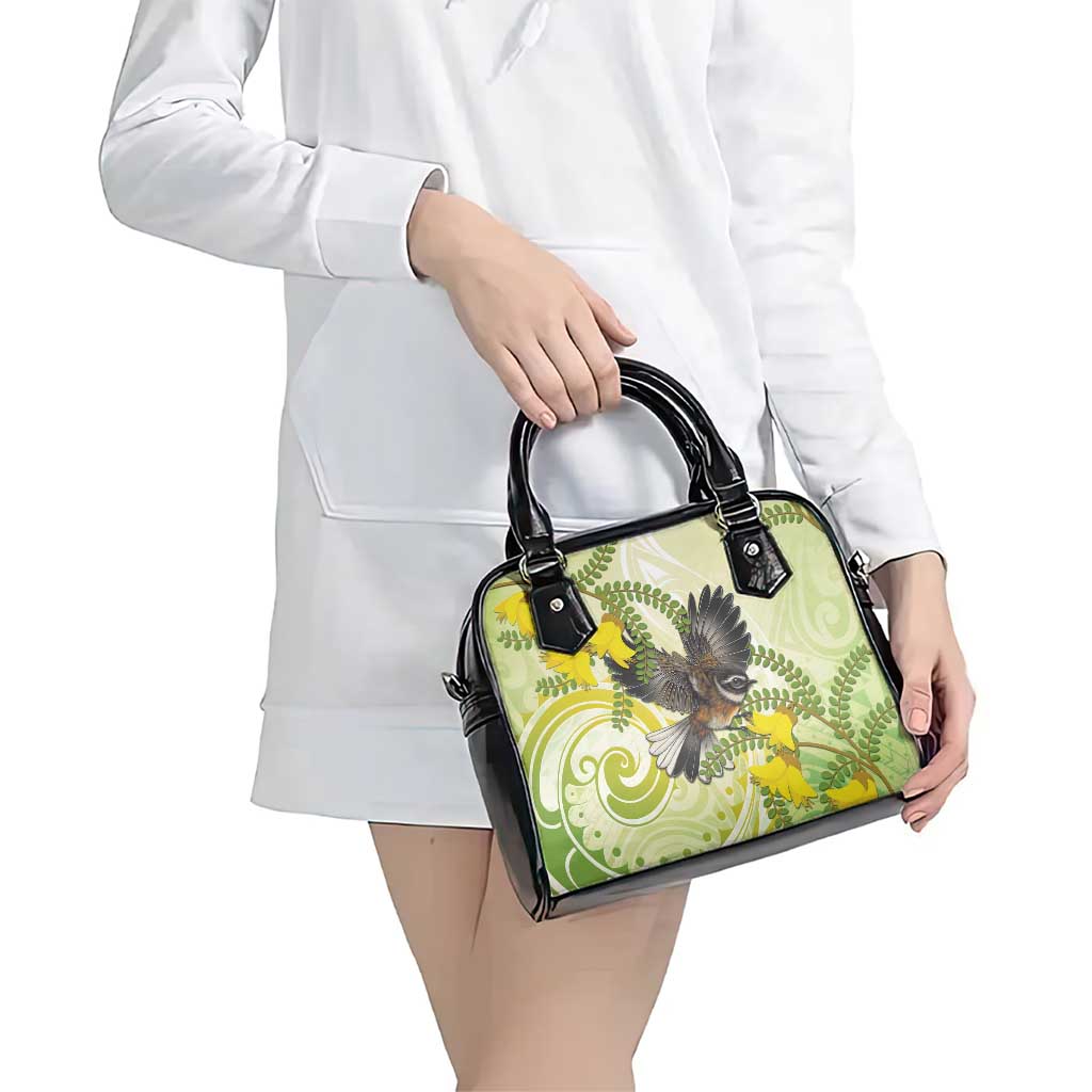 New Zealand Piwakawaka Fantail Bird Shoulder Handbag With Kowhai Flowers LT05 - Polynesian Pride