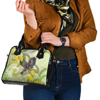 New Zealand Piwakawaka Fantail Bird Shoulder Handbag With Kowhai Flowers LT05 - Polynesian Pride