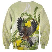 New Zealand Piwakawaka Fantail Bird Sweatshirt With Kowhai Flowers LT05 - Polynesian Pride