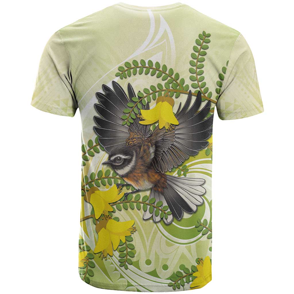 New Zealand Piwakawaka Fantail Bird T Shirt With Kowhai Flowers LT05 - Polynesian Pride