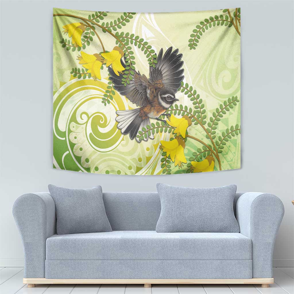 New Zealand Piwakawaka Fantail Bird Tapestry With Kowhai Flowers LT05 - Polynesian Pride