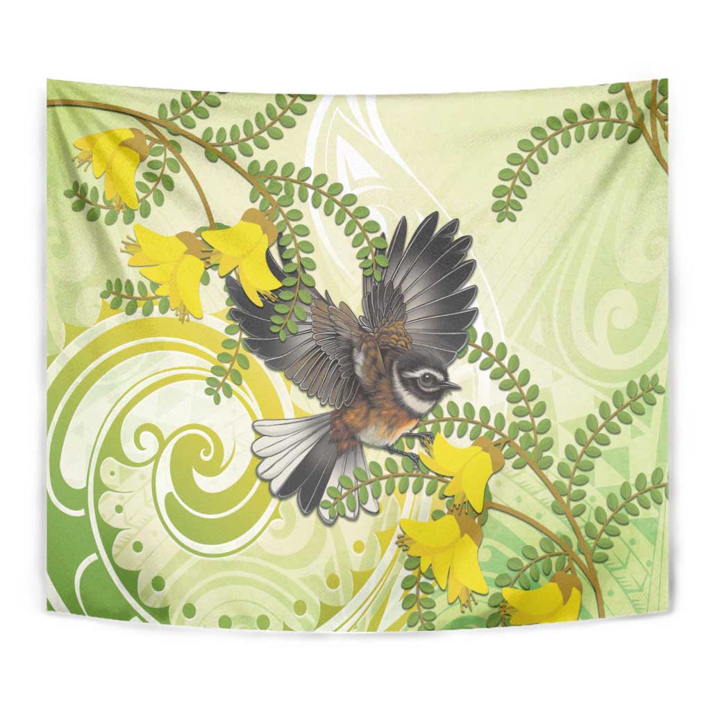 New Zealand Piwakawaka Fantail Bird Tapestry With Kowhai Flowers LT05 - Polynesian Pride