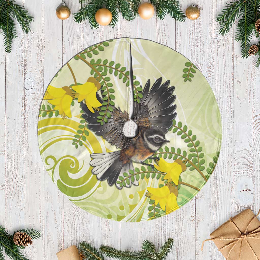 New Zealand Piwakawaka Fantail Bird Tree Skirt With Kowhai Flowers LT05 Casual Green - Polynesian Pride
