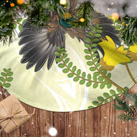 New Zealand Piwakawaka Fantail Bird Tree Skirt With Kowhai Flowers LT05 - Polynesian Pride