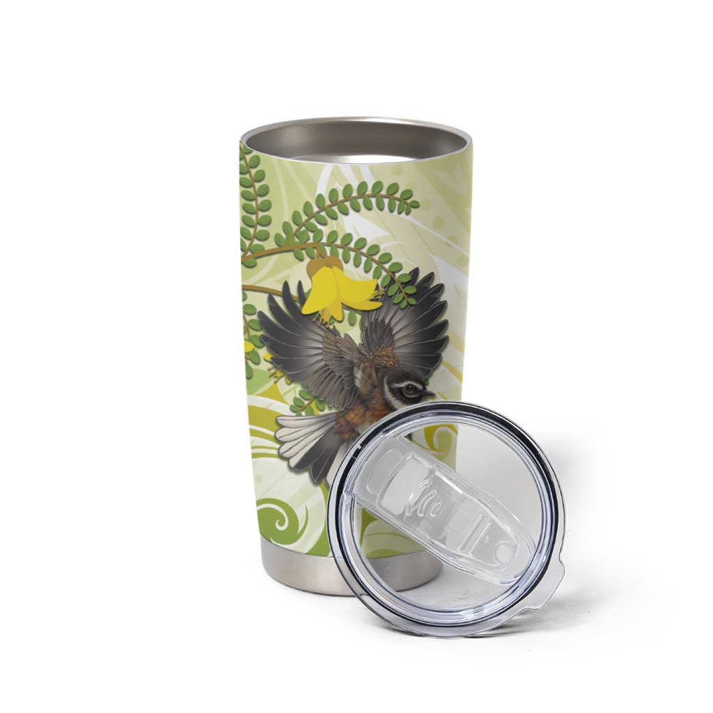 New Zealand Piwakawaka Fantail Bird Tumbler Cup With Kowhai Flowers LT05 - Polynesian Pride