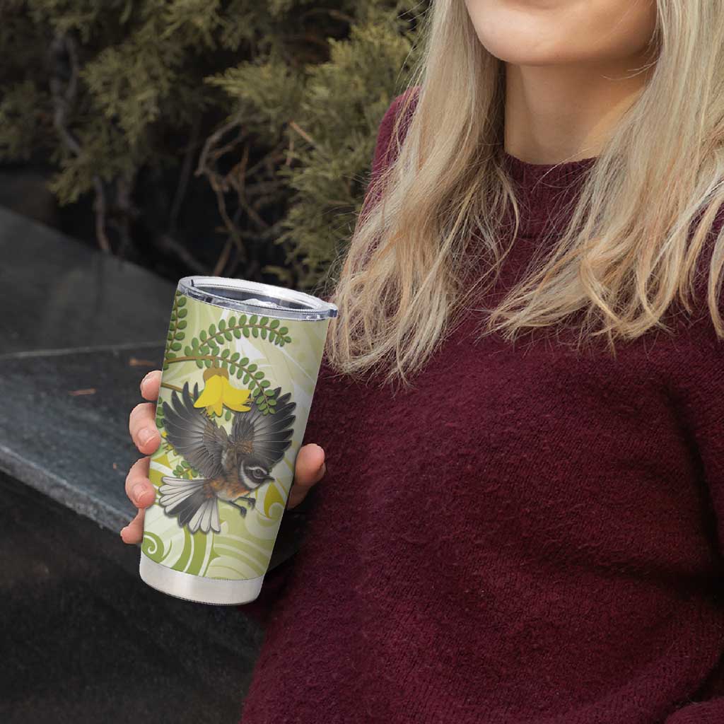 New Zealand Piwakawaka Fantail Bird Tumbler Cup With Kowhai Flowers LT05 - Polynesian Pride