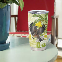 New Zealand Piwakawaka Fantail Bird Tumbler Cup With Kowhai Flowers LT05 - Polynesian Pride