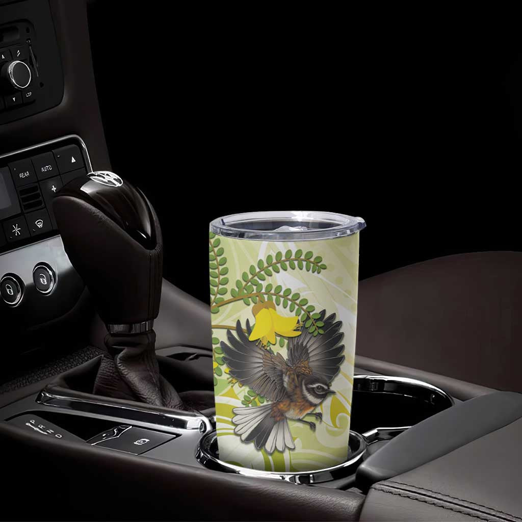 New Zealand Piwakawaka Fantail Bird Tumbler Cup With Kowhai Flowers LT05 - Polynesian Pride
