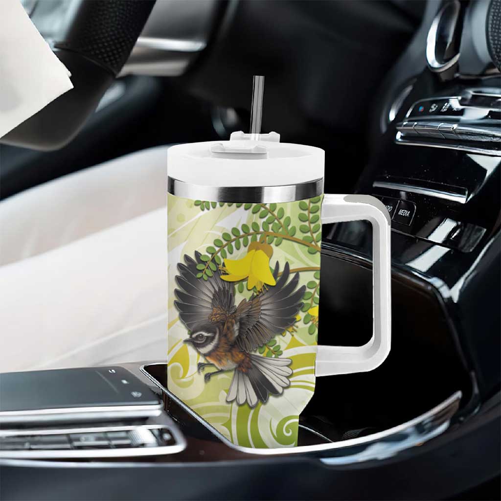New Zealand Piwakawaka Fantail Bird Tumbler With Handle With Kowhai Flowers LT05 - Polynesian Pride