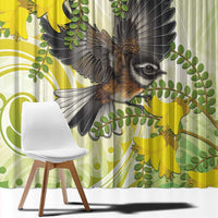 New Zealand Piwakawaka Fantail Bird Window Curtain With Kowhai Flowers LT05 - Polynesian Pride