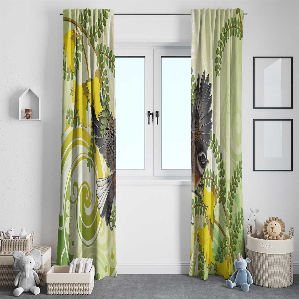 New Zealand Piwakawaka Fantail Bird Window Curtain With Kowhai Flowers LT05 - Polynesian Pride
