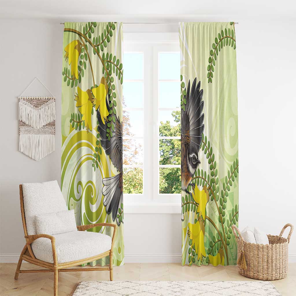 New Zealand Piwakawaka Fantail Bird Window Curtain With Kowhai Flowers LT05 - Polynesian Pride