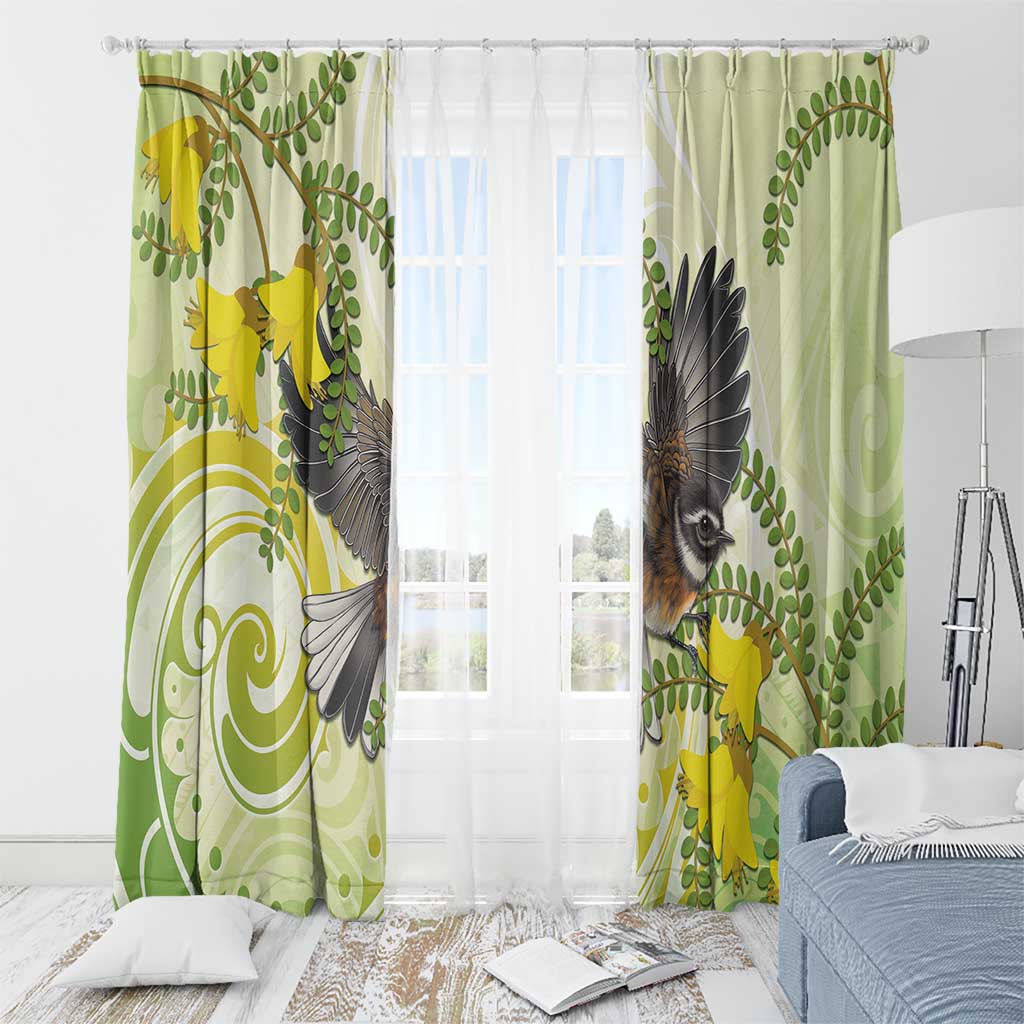 New Zealand Piwakawaka Fantail Bird Window Curtain With Kowhai Flowers LT05 - Polynesian Pride