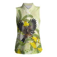 New Zealand Piwakawaka Fantail Bird Women Sleeveless Polo Shirt With Kowhai Flowers LT05 Female Green - Polynesian Pride