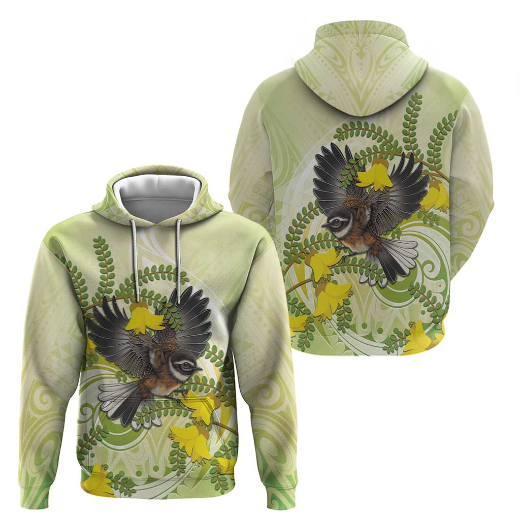New Zealand Piwakawaka Fantail Bird Zip Hoodie With Kowhai Flowers LT05 - Polynesian Pride