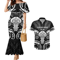 New Zealand Te Reo Maori Couples Matching Mermaid Dress and Hawaiian Shirt Korero Maori Ai Au LT05 Black - Polynesian Pride