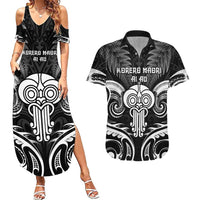 New Zealand Te Reo Maori Couples Matching Summer Maxi Dress and Hawaiian Shirt Korero Maori Ai Au LT05 Black - Polynesian Pride