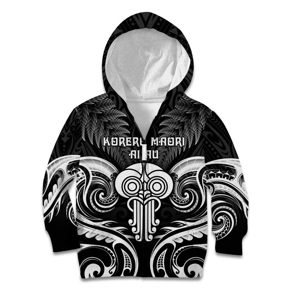 New Zealand Te Reo Maori Kid Hoodie Korero Maori Ai Au LT05 Zip Hoodie Black - Polynesian Pride