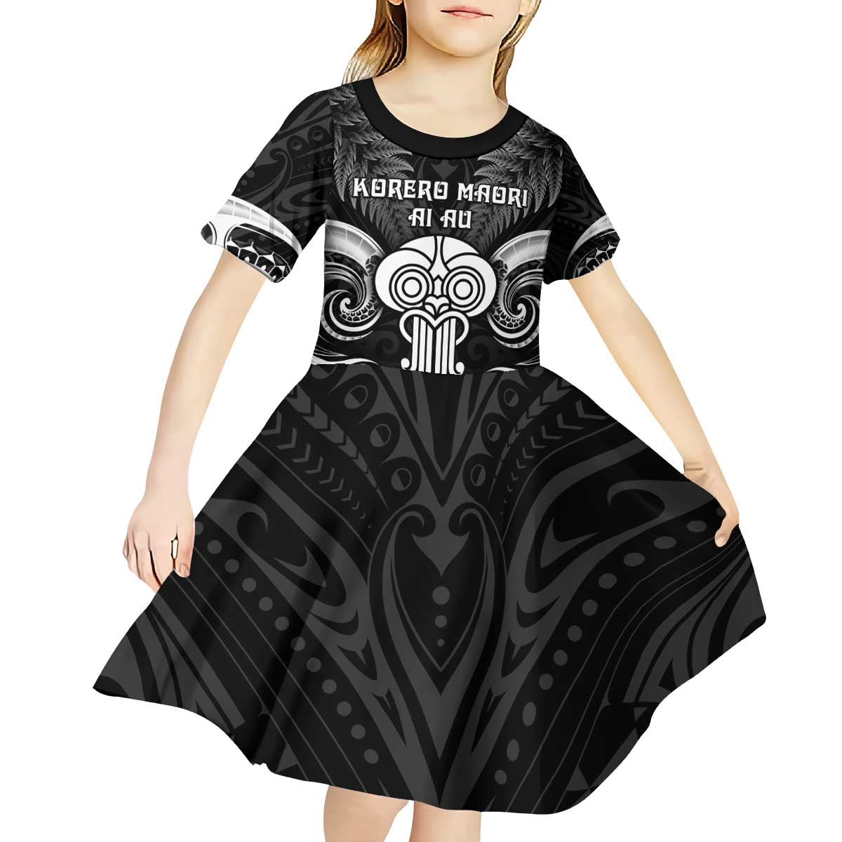 New Zealand Te Reo Maori Kid Short Sleeve Dress Korero Maori Ai Au LT05 - Polynesian Pride
