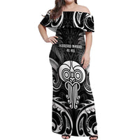 New Zealand Te Reo Maori Off Shoulder Maxi Dress Korero Maori Ai Au LT05 Women Black - Polynesian Pride