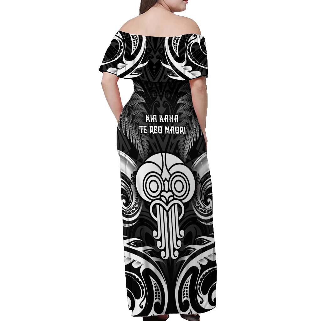 New Zealand Te Reo Maori Off Shoulder Maxi Dress Korero Maori Ai Au LT05 - Polynesian Pride