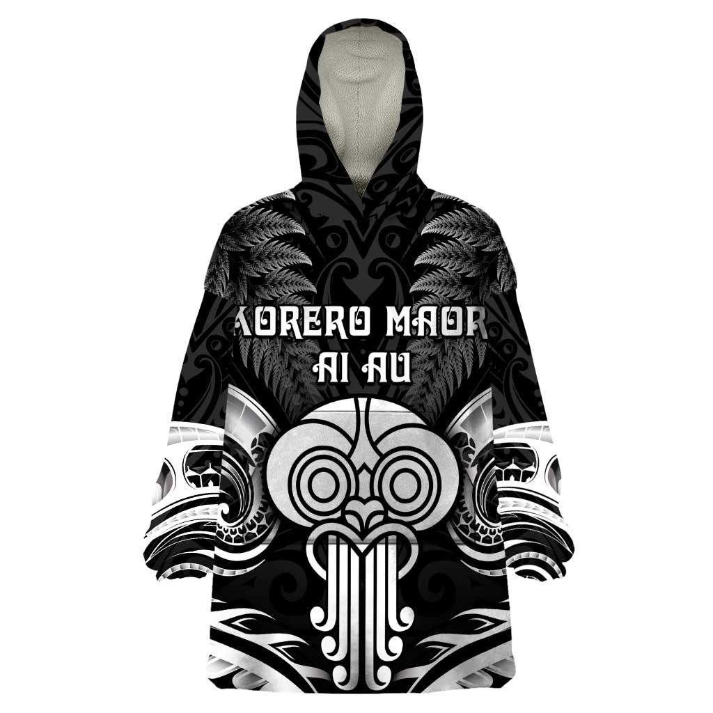 New Zealand Te Reo Maori Wearable Blanket Hoodie Korero Maori Ai Au LT05 One Size Black - Polynesian Pride