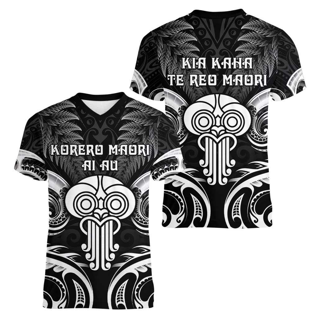New Zealand Te Reo Maori Women V-Neck T-Shirt Korero Maori Ai Au LT05 - Polynesian Pride