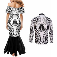 New Caledonia Day Couples Matching Mermaid Dress and Long Sleeve Button Shirt Polynesian Curves White Color LT05 - Polynesian Pride